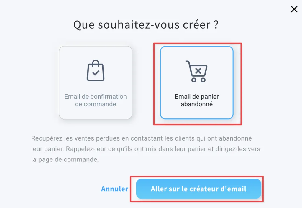 Créer un email de panier abandonné