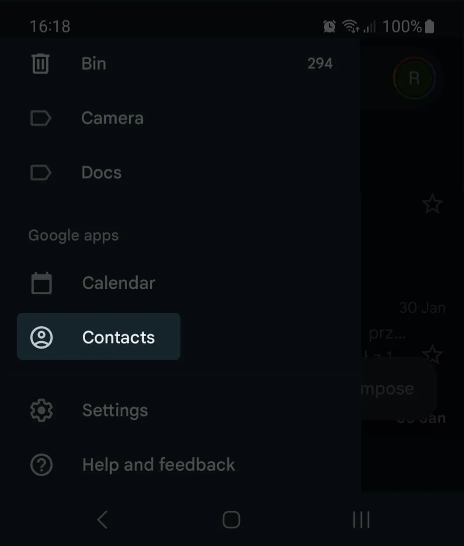 contacts on mobile gmail