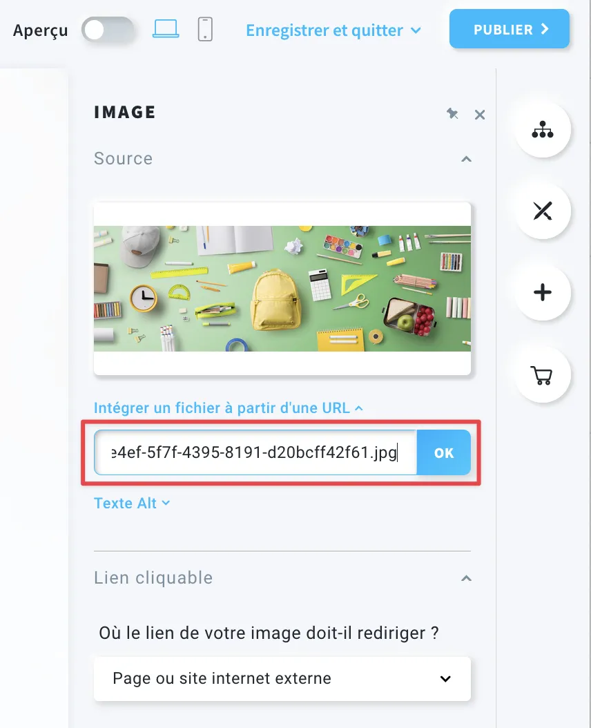 Saisissez l'URL de l'image