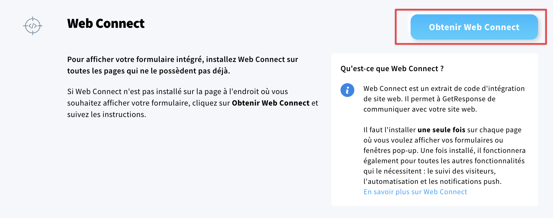 bouton pour obtenir Web Connect