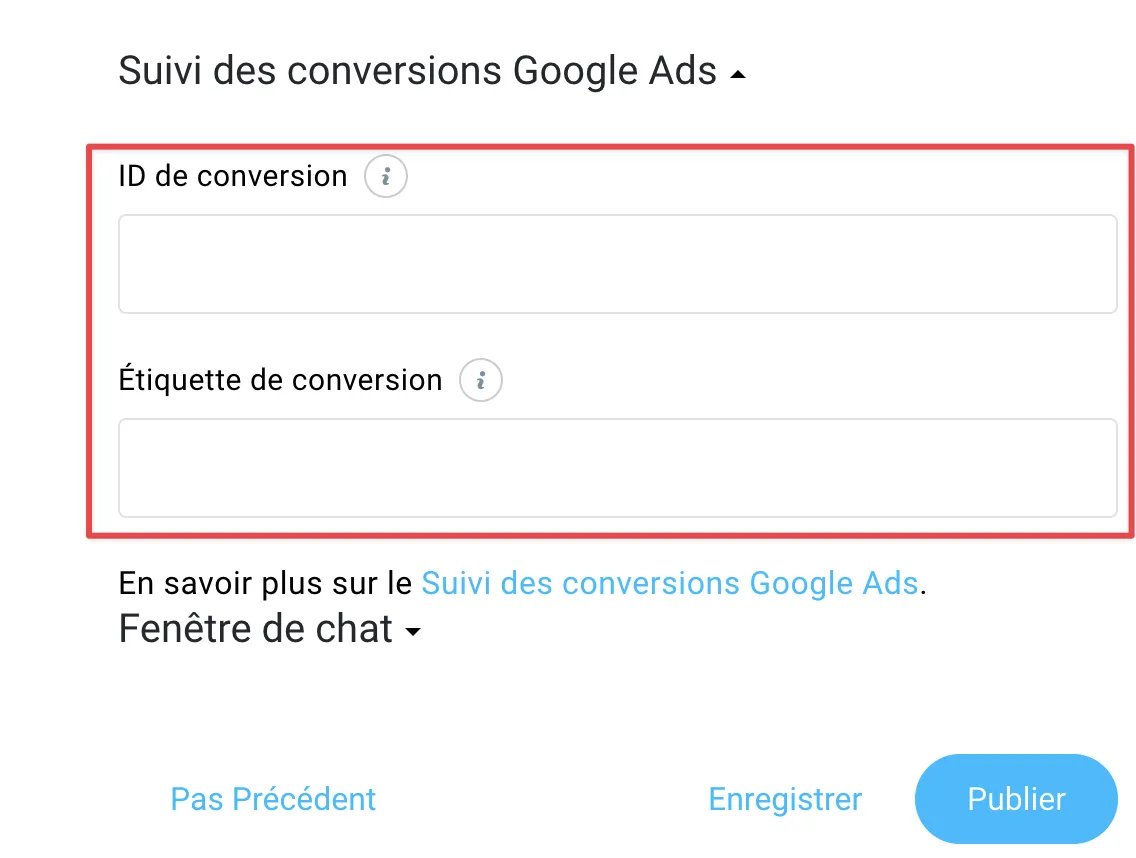 ID de conversion et Conversion label