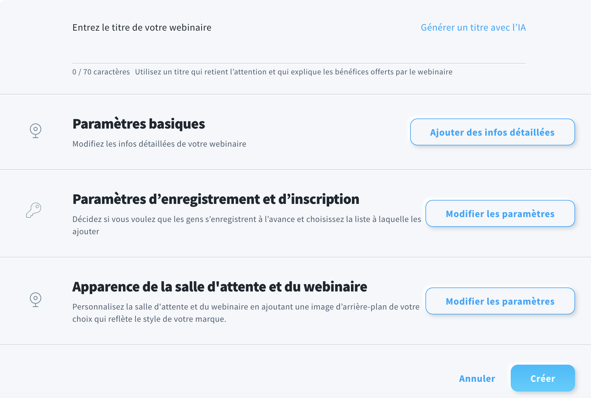 Paramètres du webinaire
