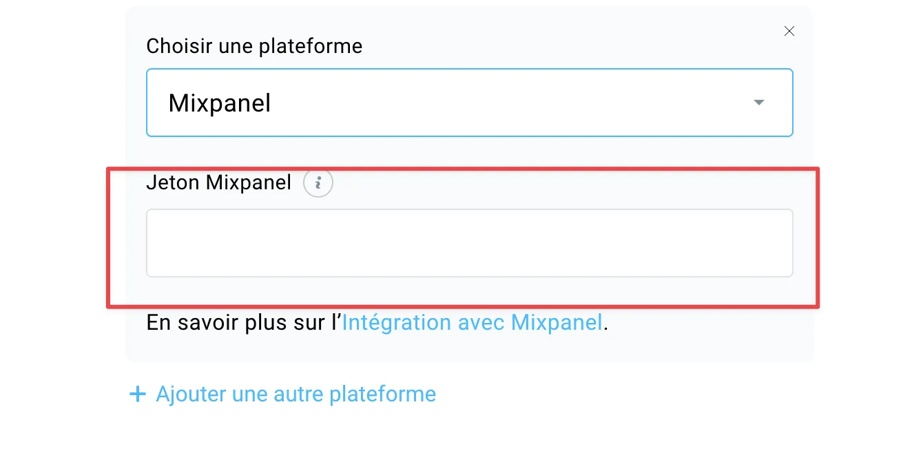 Mixpanel paramètres d'intégration