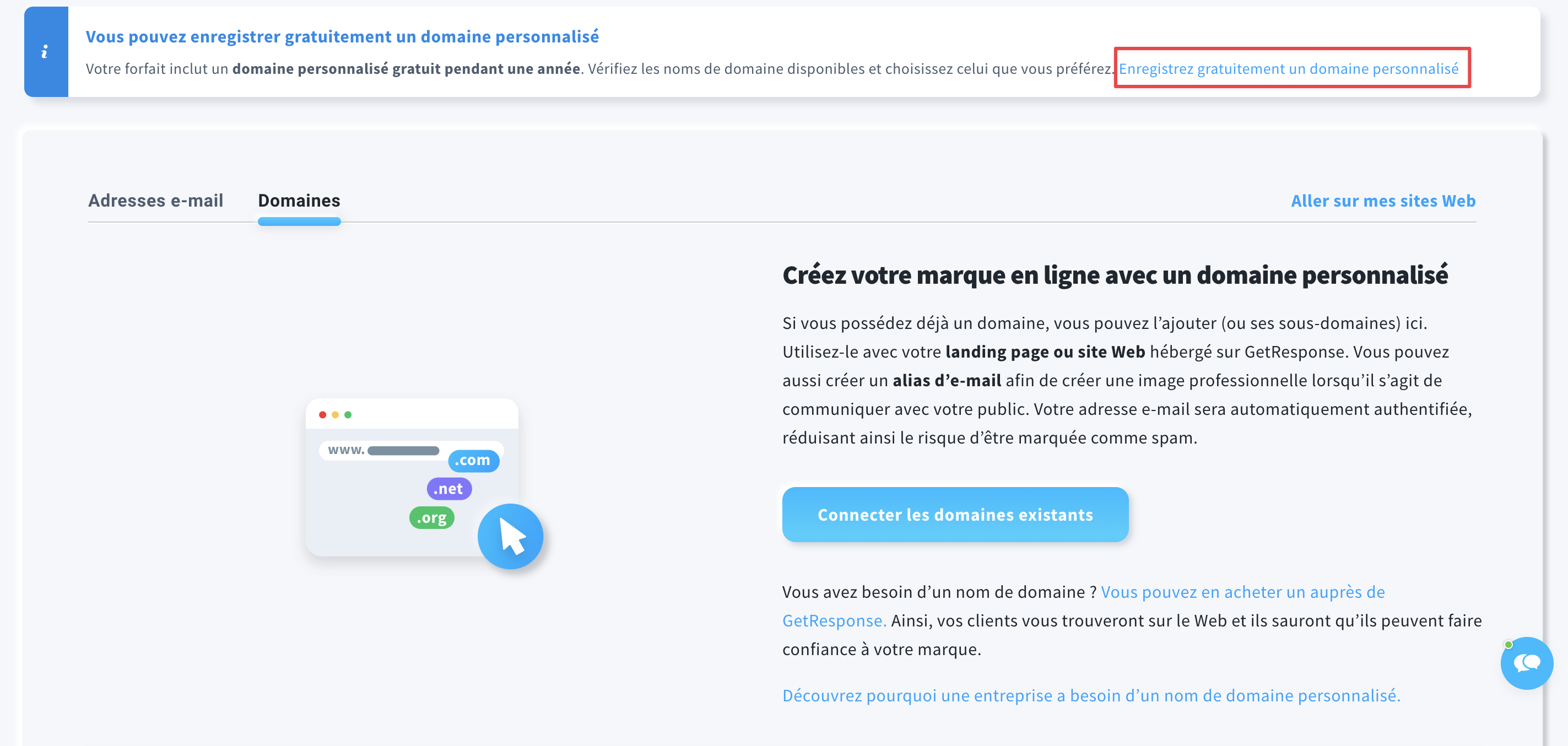 Enregistrez gratuitement un domaine personnalisé