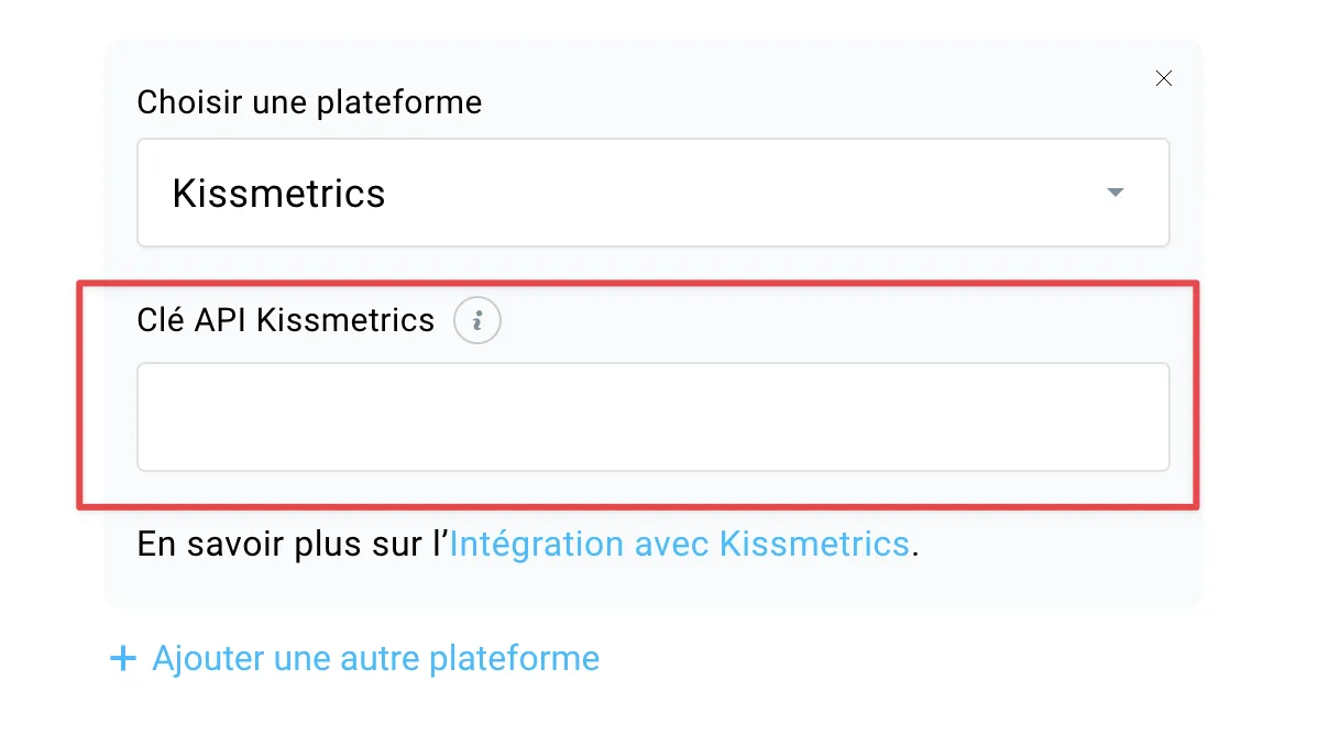 Kissmetrics paramètres d'intégration