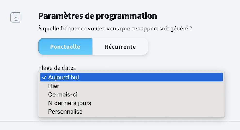 Paramètres de programmation - Ponctuelle