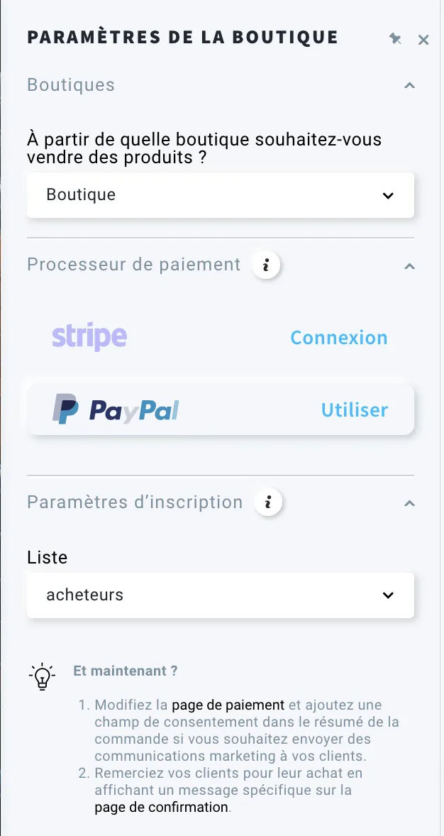 Configurez les paramètres de votre boutique