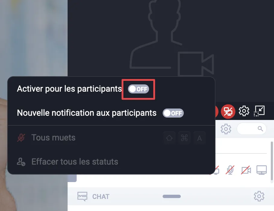 L'option Activer pour les participants