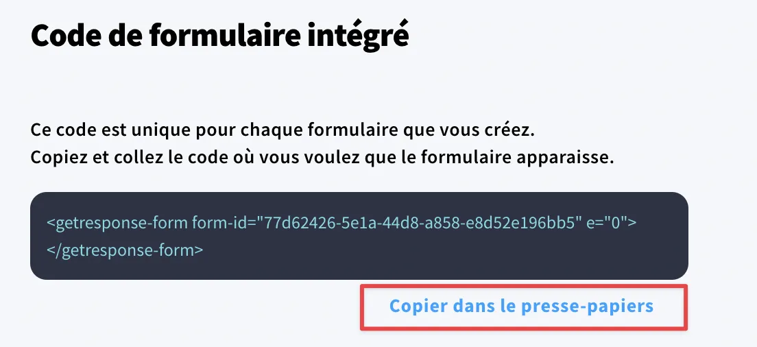 comment copier le code d'un formulaire intégré