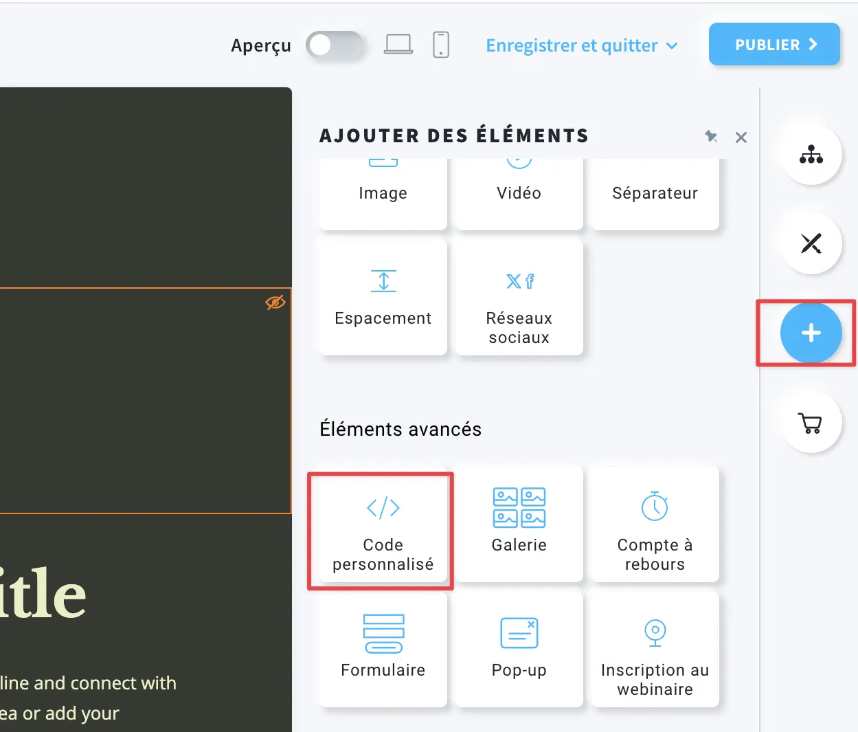 comment ajouter l'élément de code personnalisé