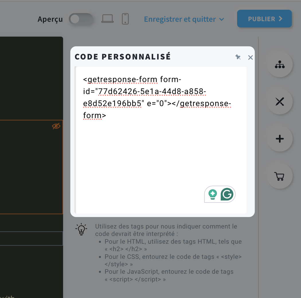 Code personnalisé