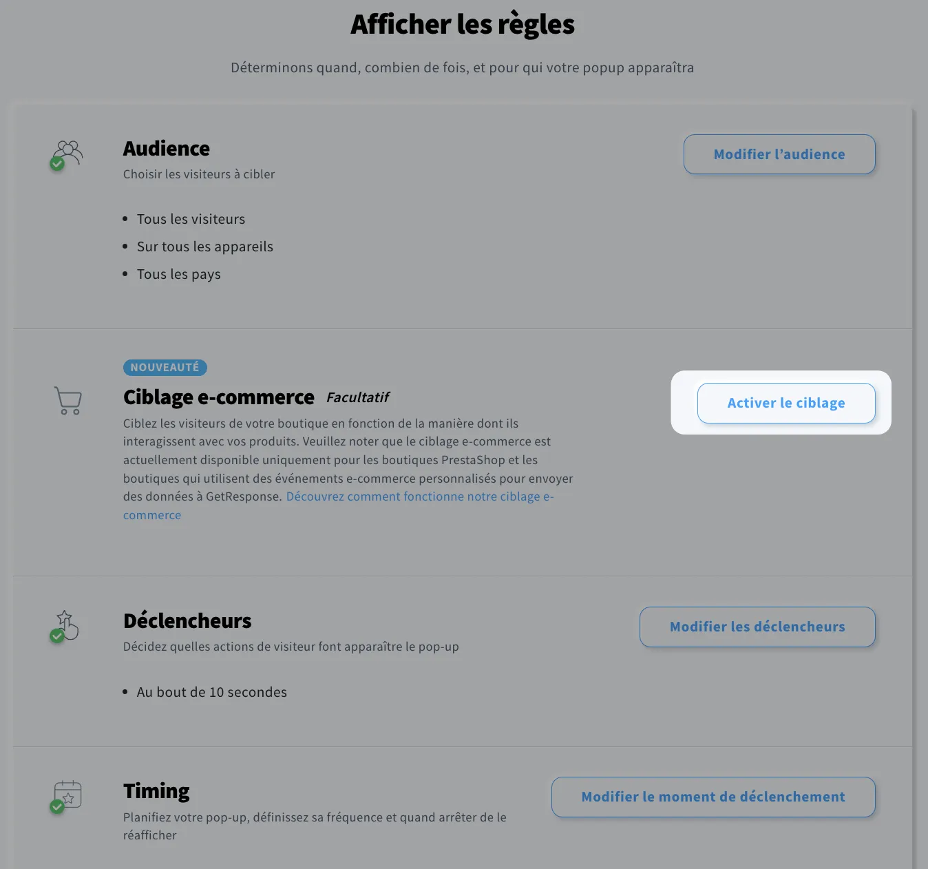 Activer le ciblage e-commerce