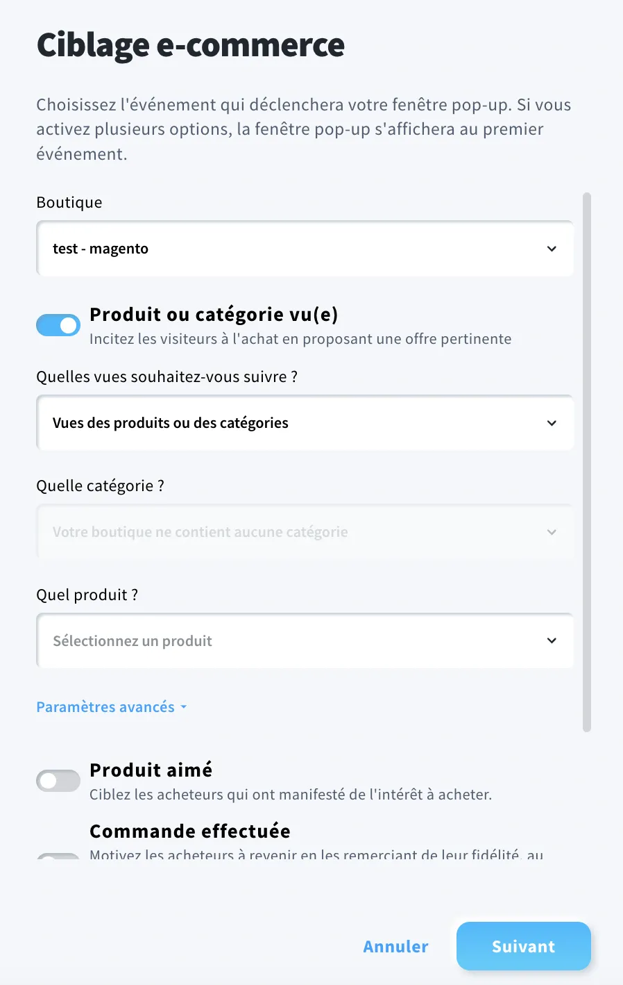 paramètres du ciblage e-commerce