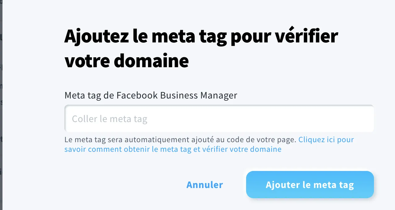 Ajoutez le meta tag pour vérifier votre domaine