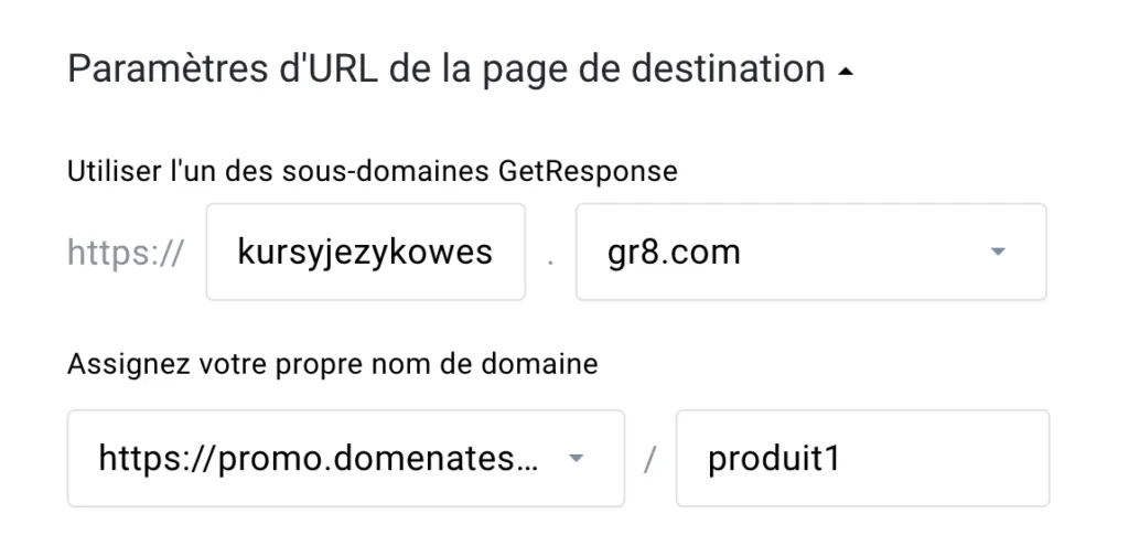 Paramètres d'URL de la page de destination