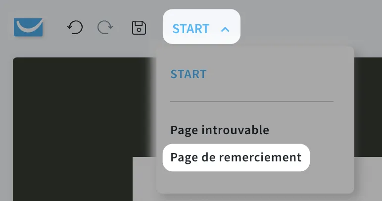 Page de remerciement dans le menu Start