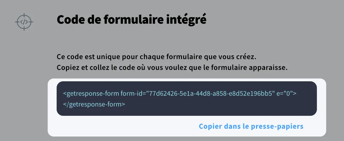 Code de formulaire integré