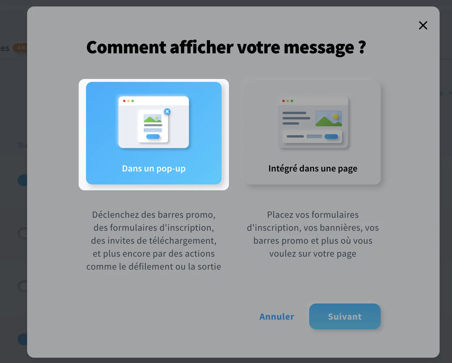 Comment afficher le pop-up