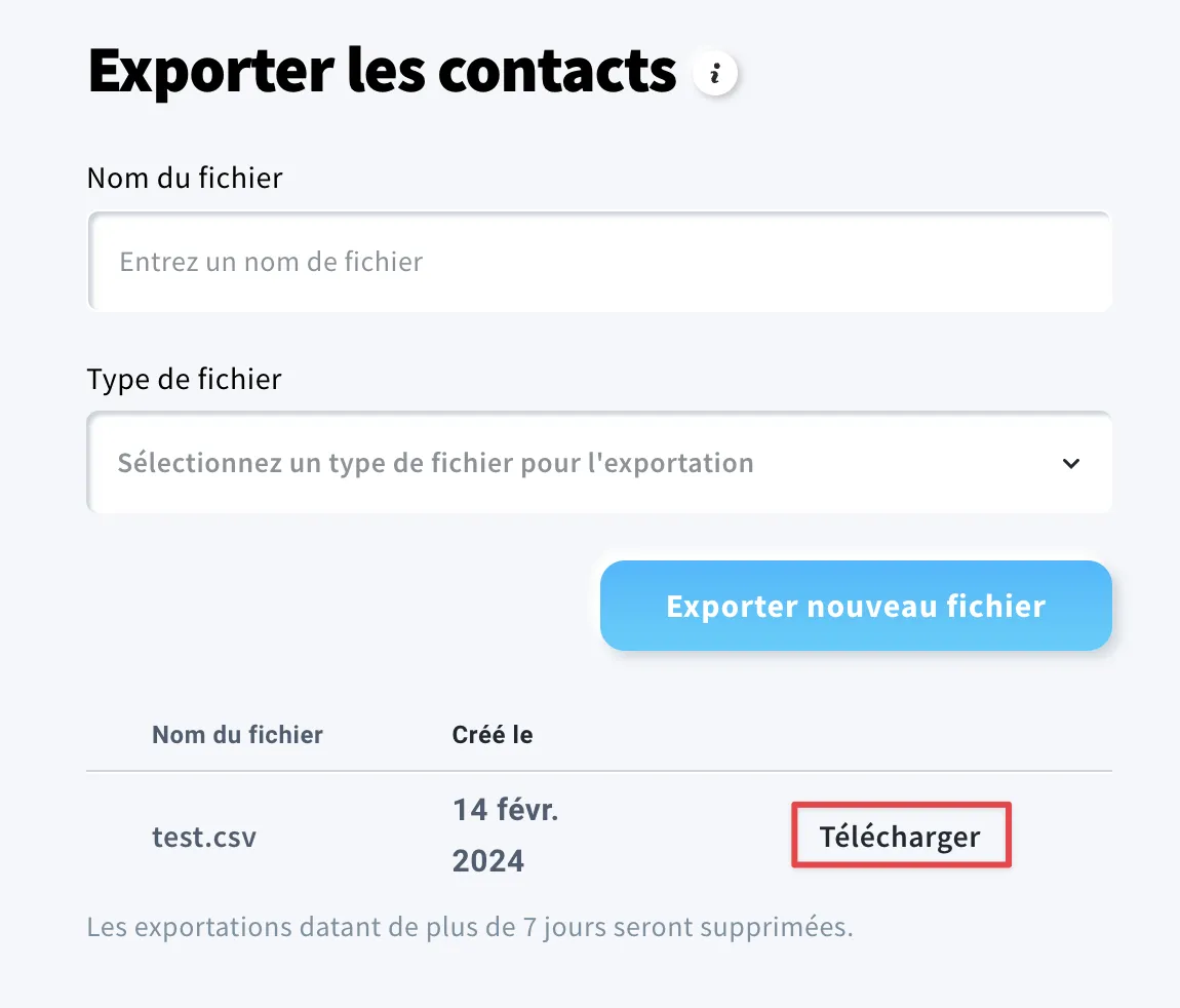 comment télécharger le fichier exporté