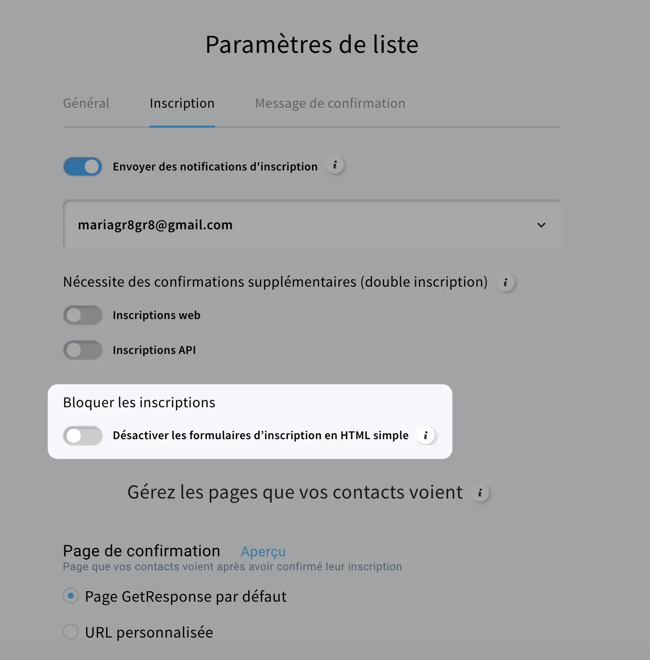 Comment désactiver les inscriptions en HTML simple