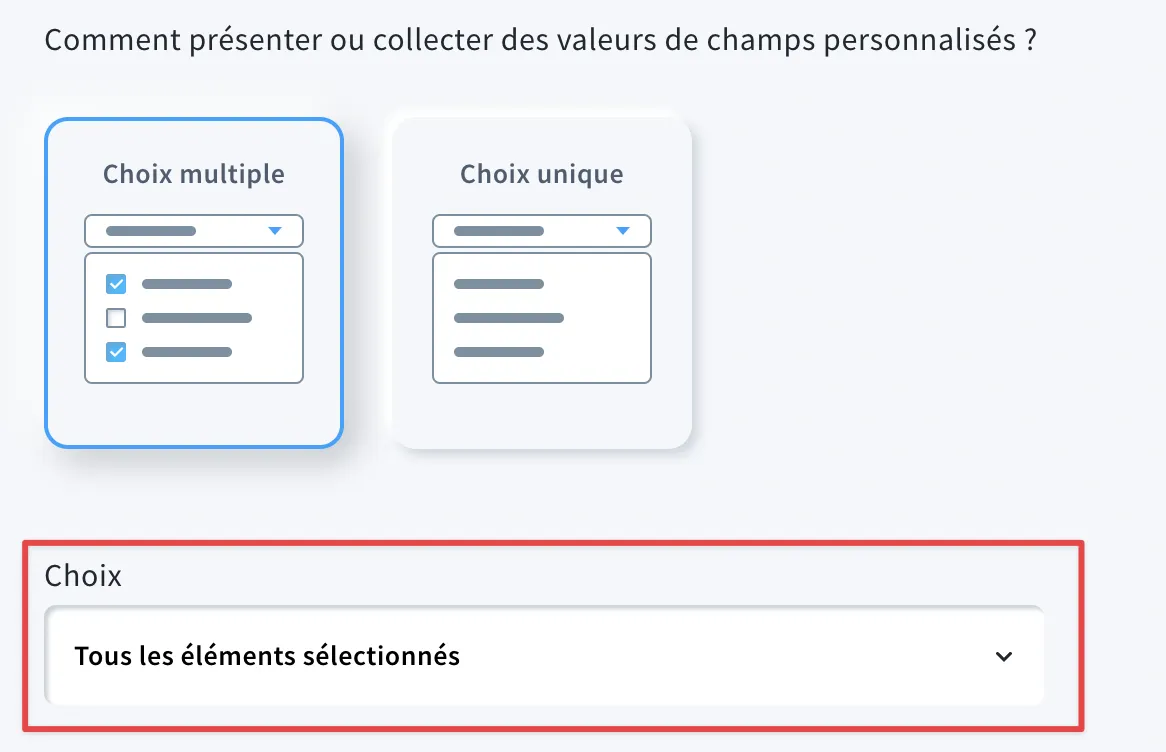 sélectionner les valuers du champ personnalisé