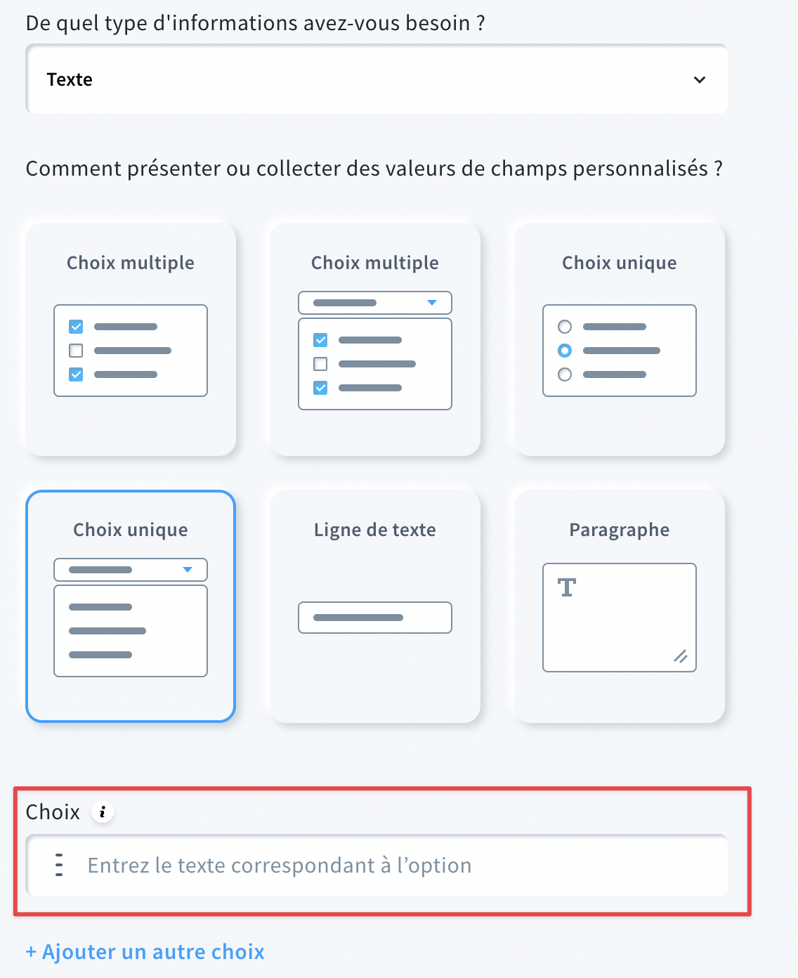 sélectionner les valuers du champ personnalisé