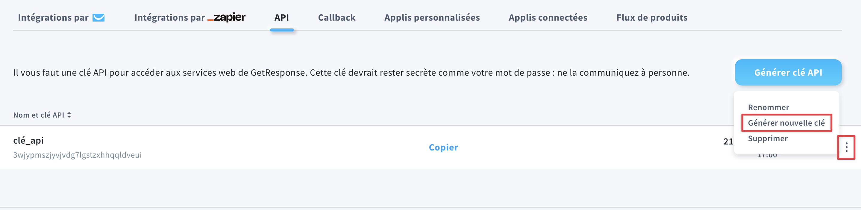 Comment générer une nouvelle clé api