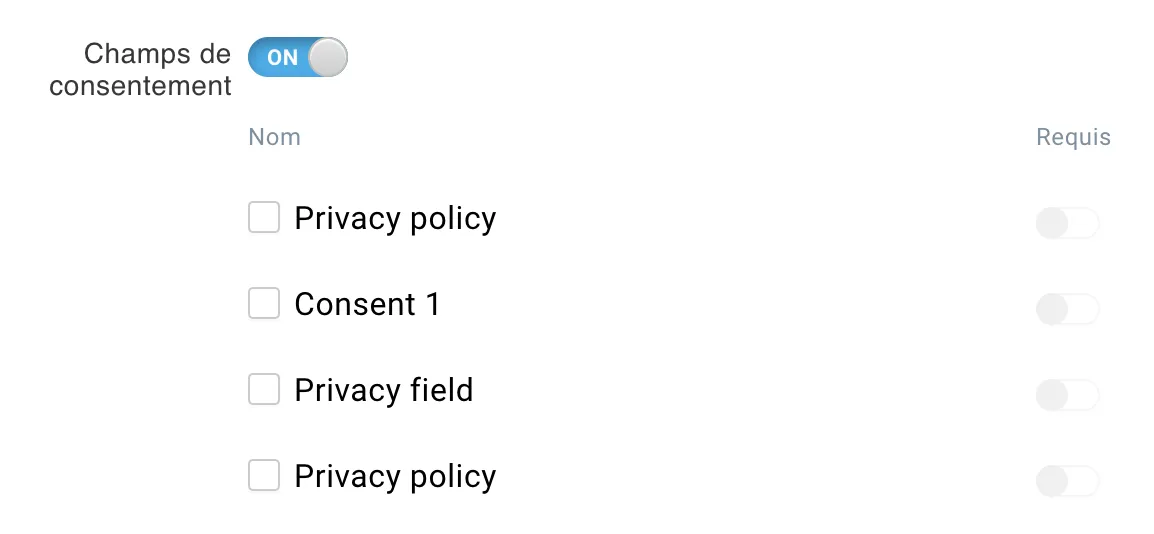 Champs de consentement dans les Applications de construction de liste