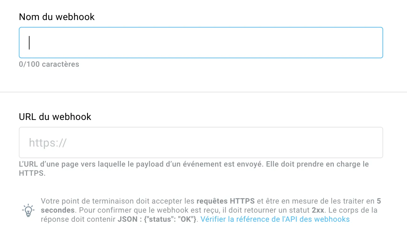 Saisissez un nom et une URL du Webhook