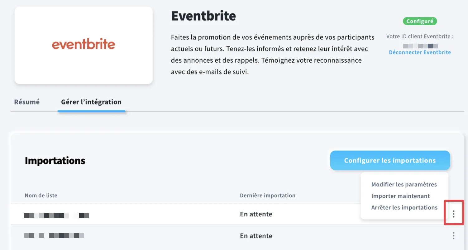 EventBrite - Gérer l'intégration