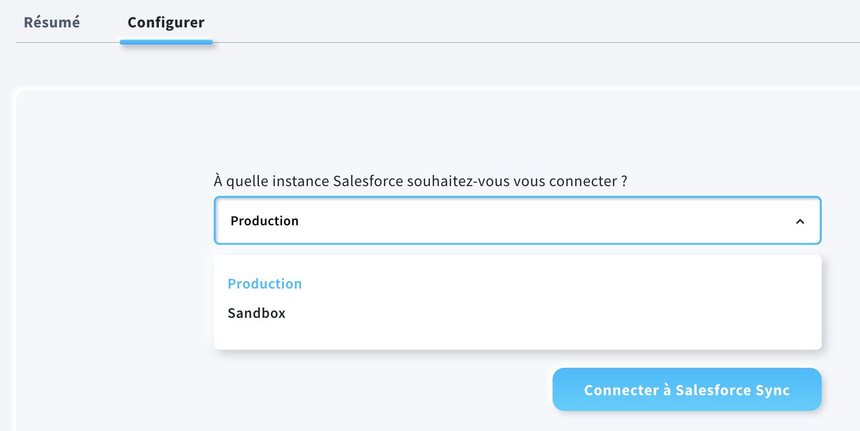 Sélectionnez l'instance Salesforce