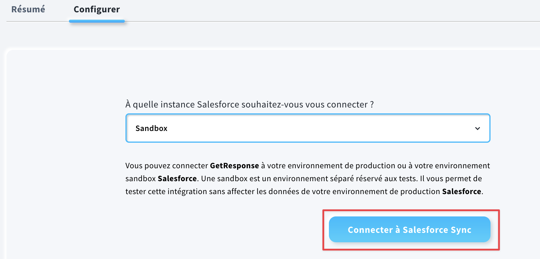 Connecter à Salesforce Sync 