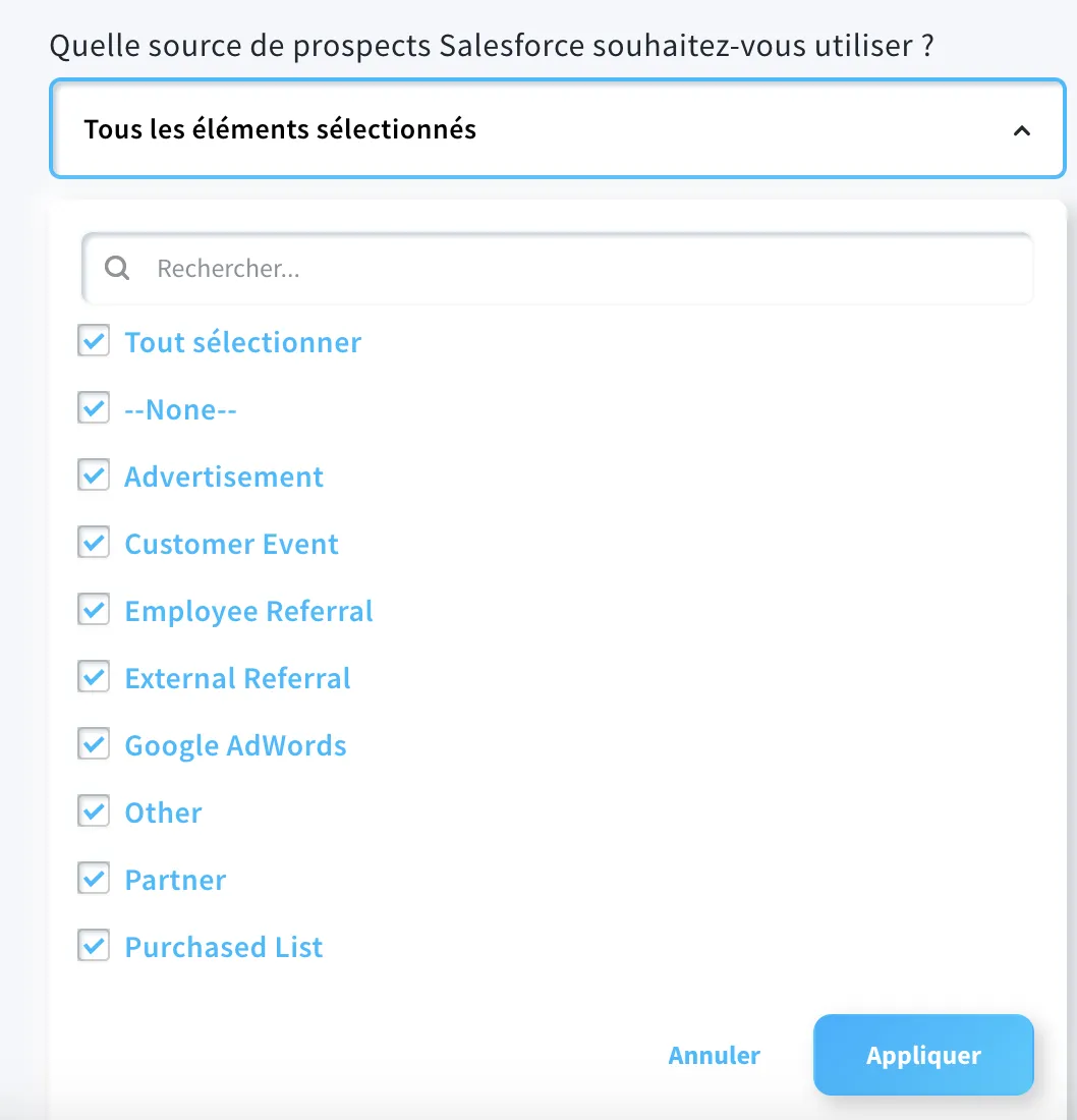 La source à partir de laquelle les contacts seront transmis