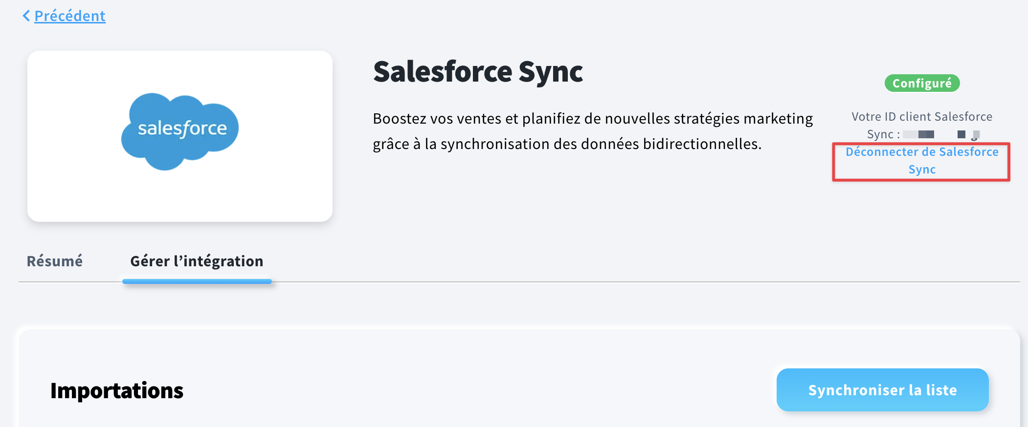 Déconnecter de Salesforce Sync