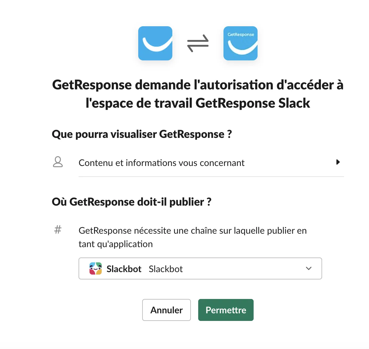 L'autorisation pour Slack