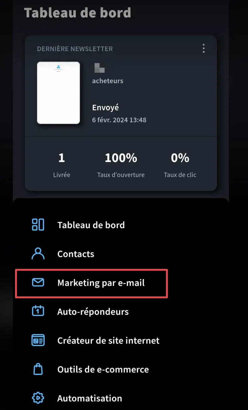 Onglet Marketing par e-mail