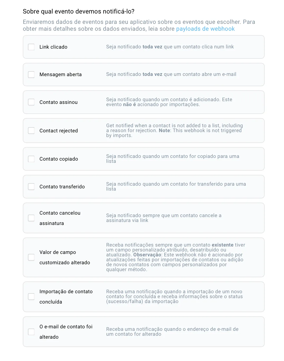 configurar gatilhos de webhooks na getresponse