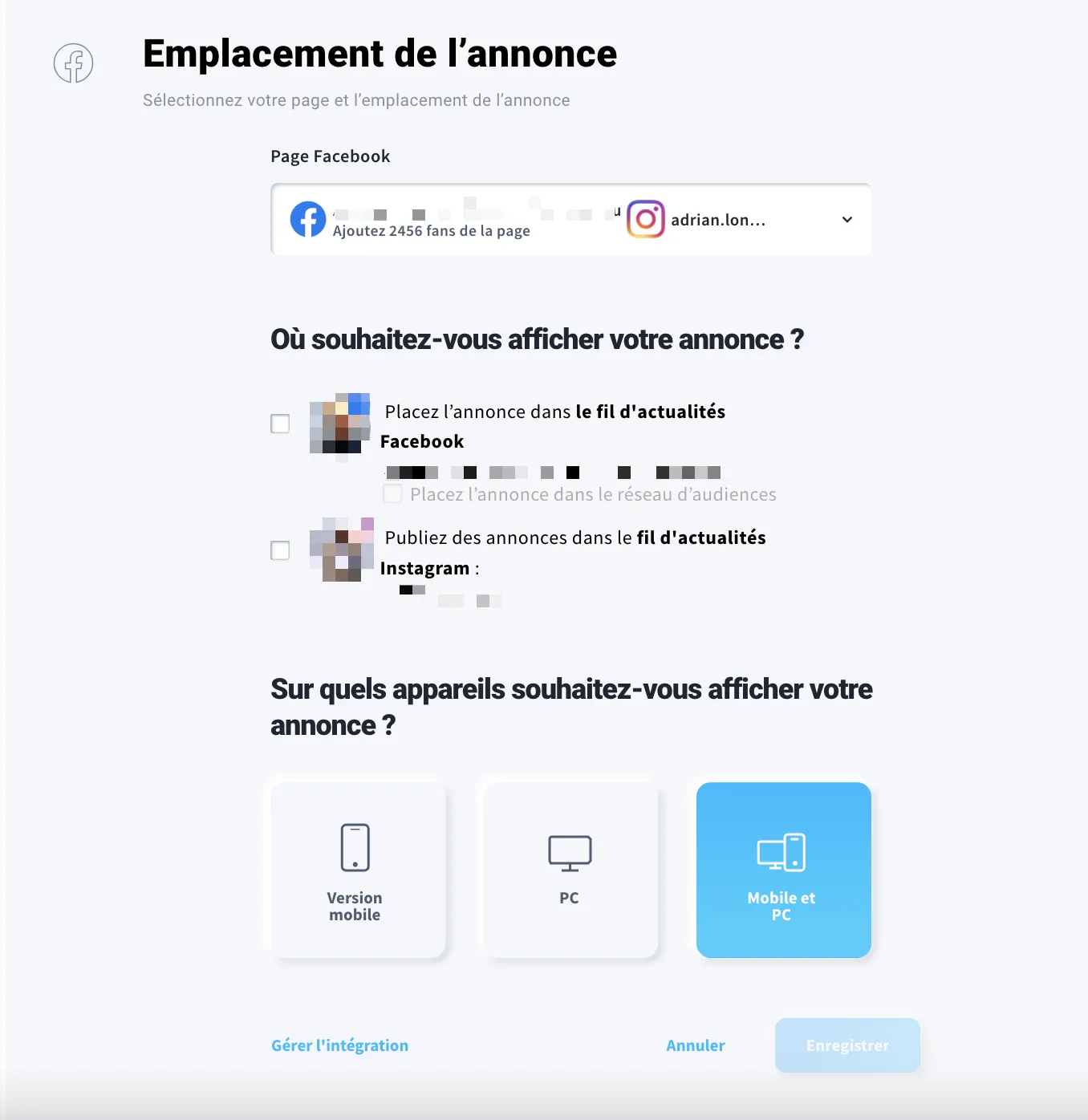 Sélectionnez les appareils pour votre annonce