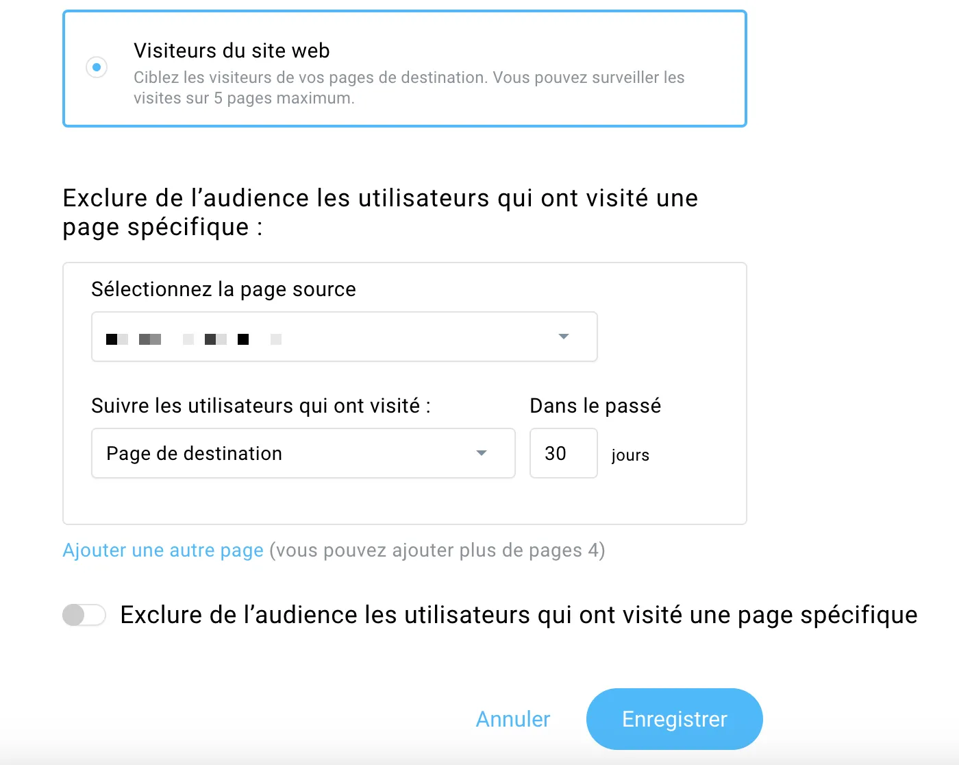 Sélectionnez la source de votre page