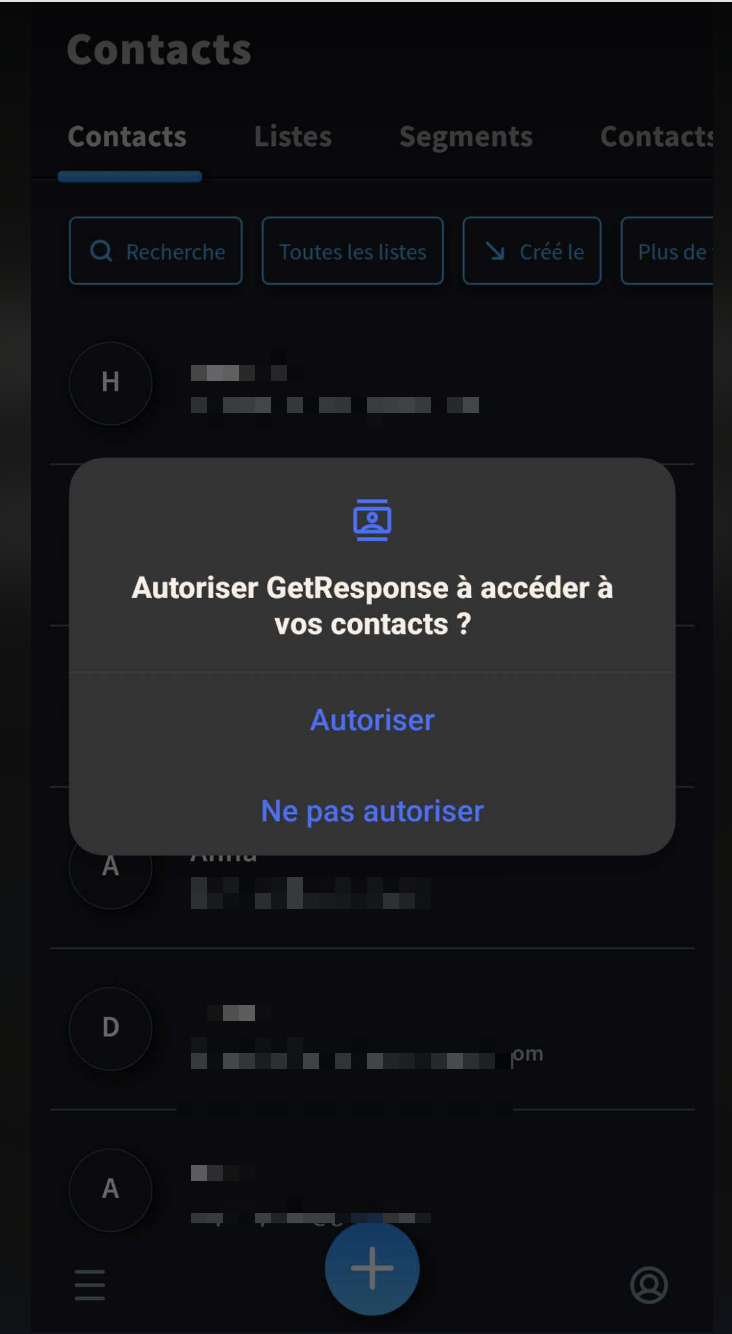 Notification de l'appareil pour autoriser l'accès à vos contacts