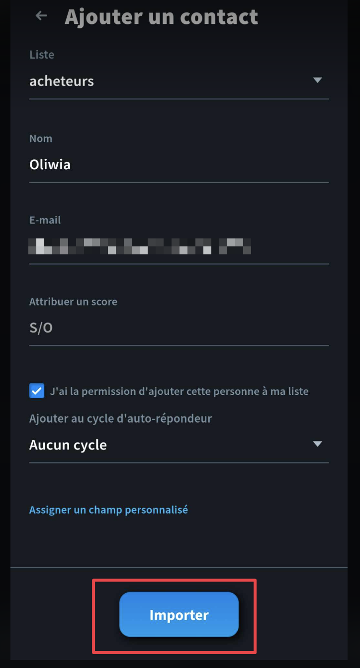 Ajouter un nouveau contact depuis l'application