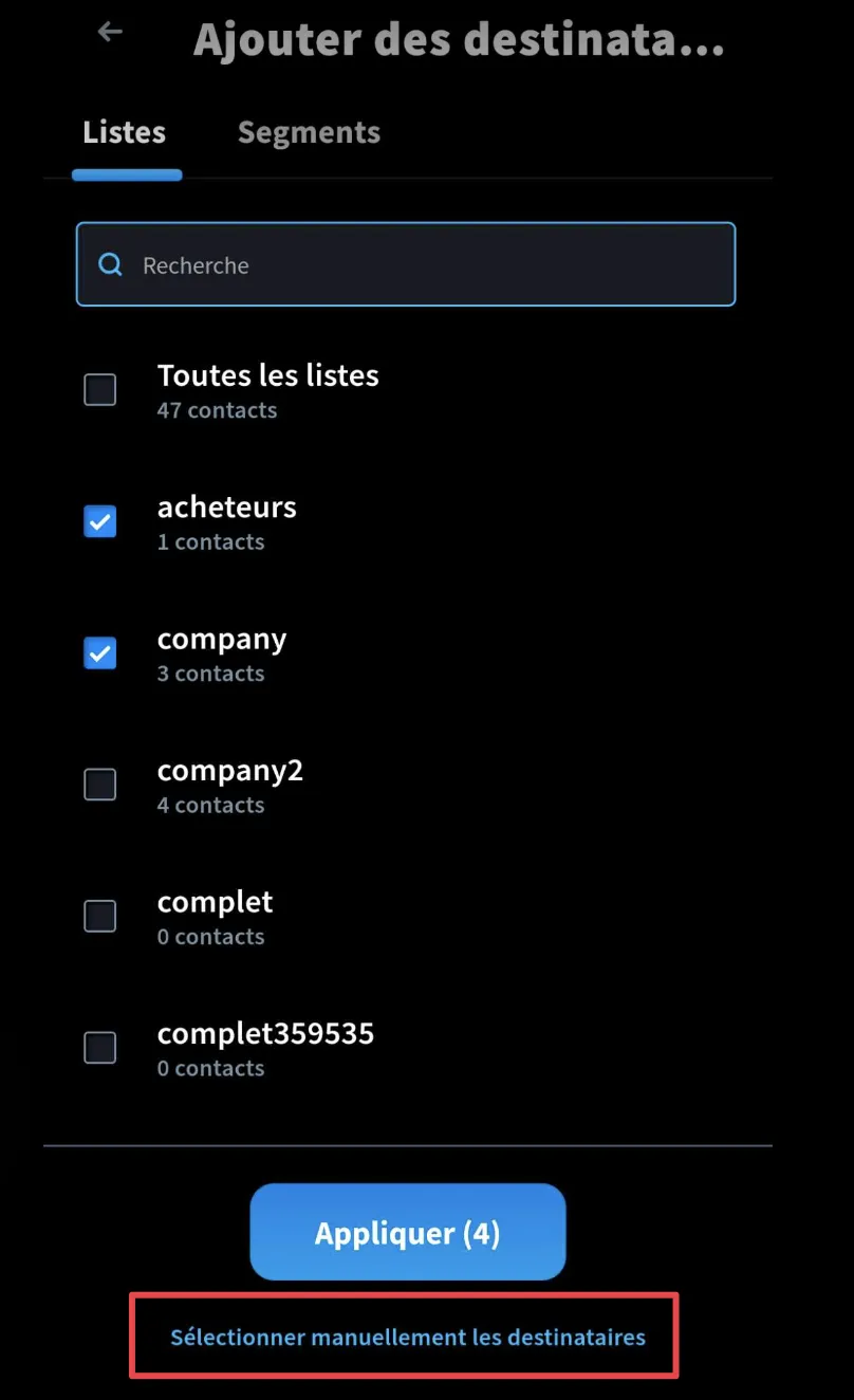 Sélectionner les destinataires