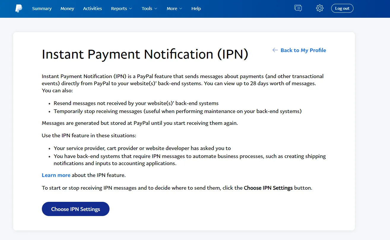 instant payment notifications in paypal