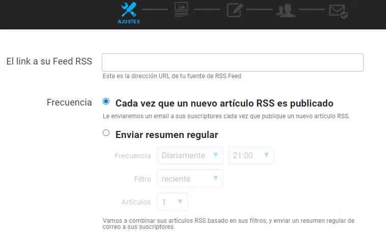 ajustes del feed RSS en GetResponse