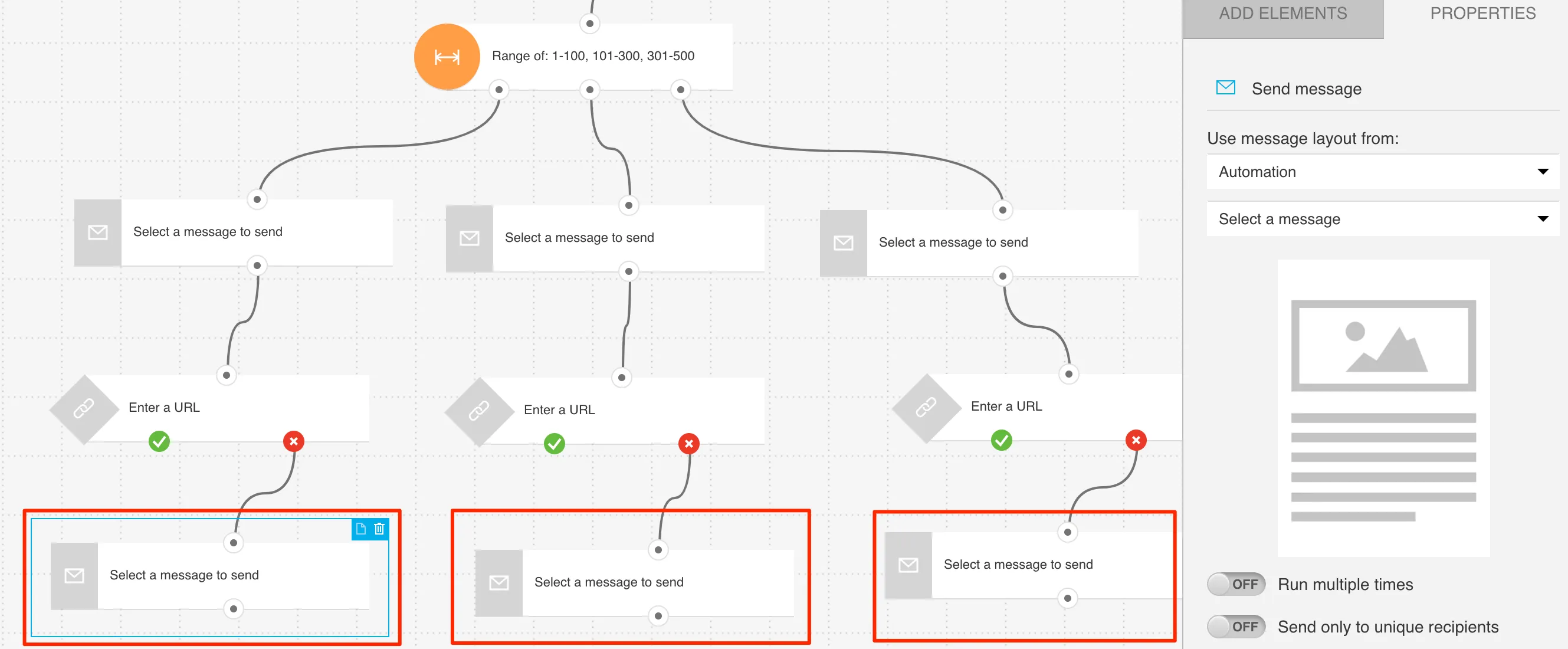 Configuration options shown to send retargeting message