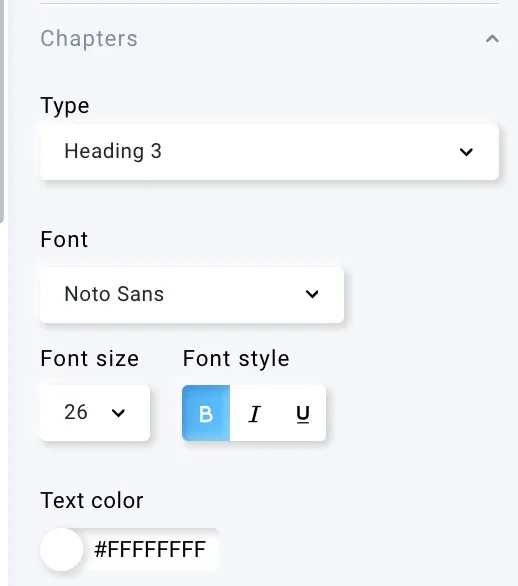 Chapters text editing options.