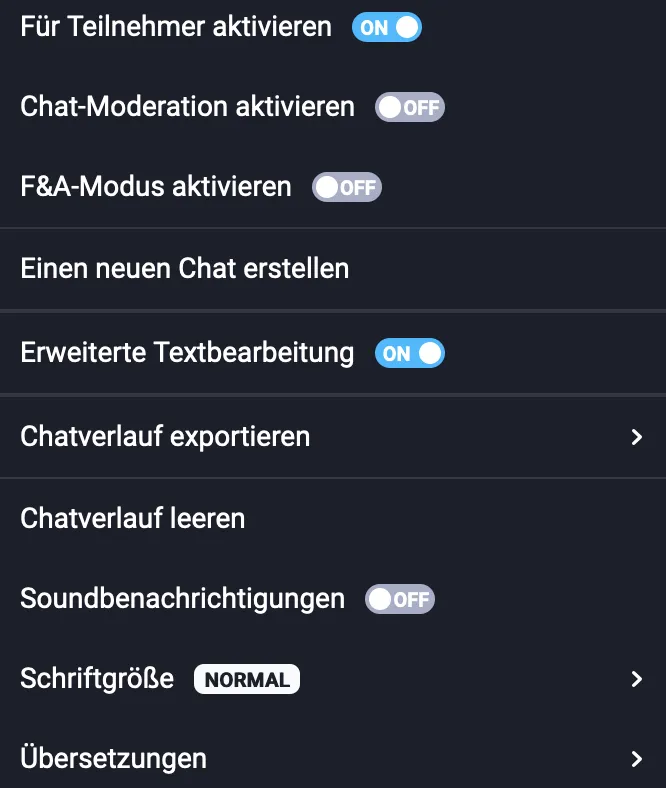 Das Bild zeigt die verfügbaren Chat-Optionen.