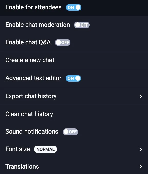 The image shows the available chat options.