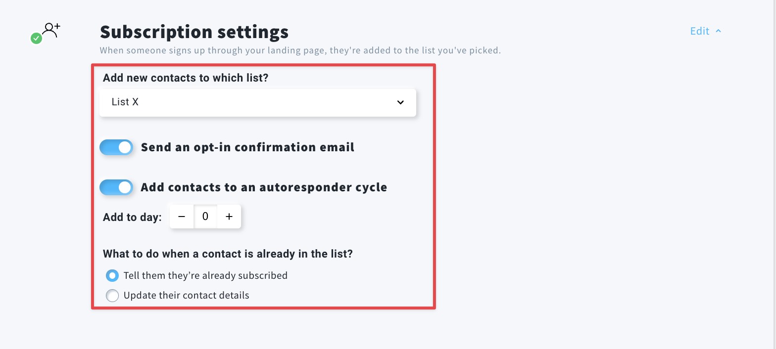 The image shows how you can edit subscription settings.