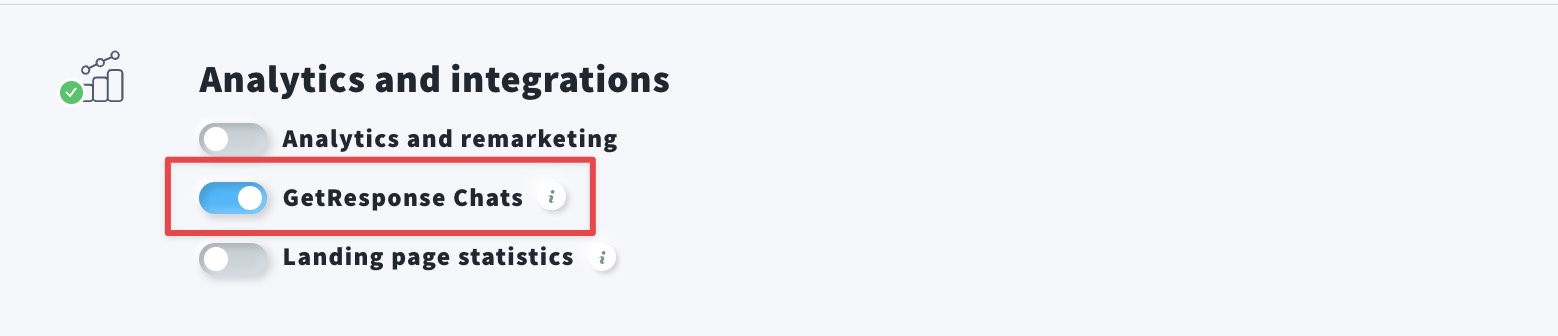 The image shows where you can enable GetResponse chats on your landing page.